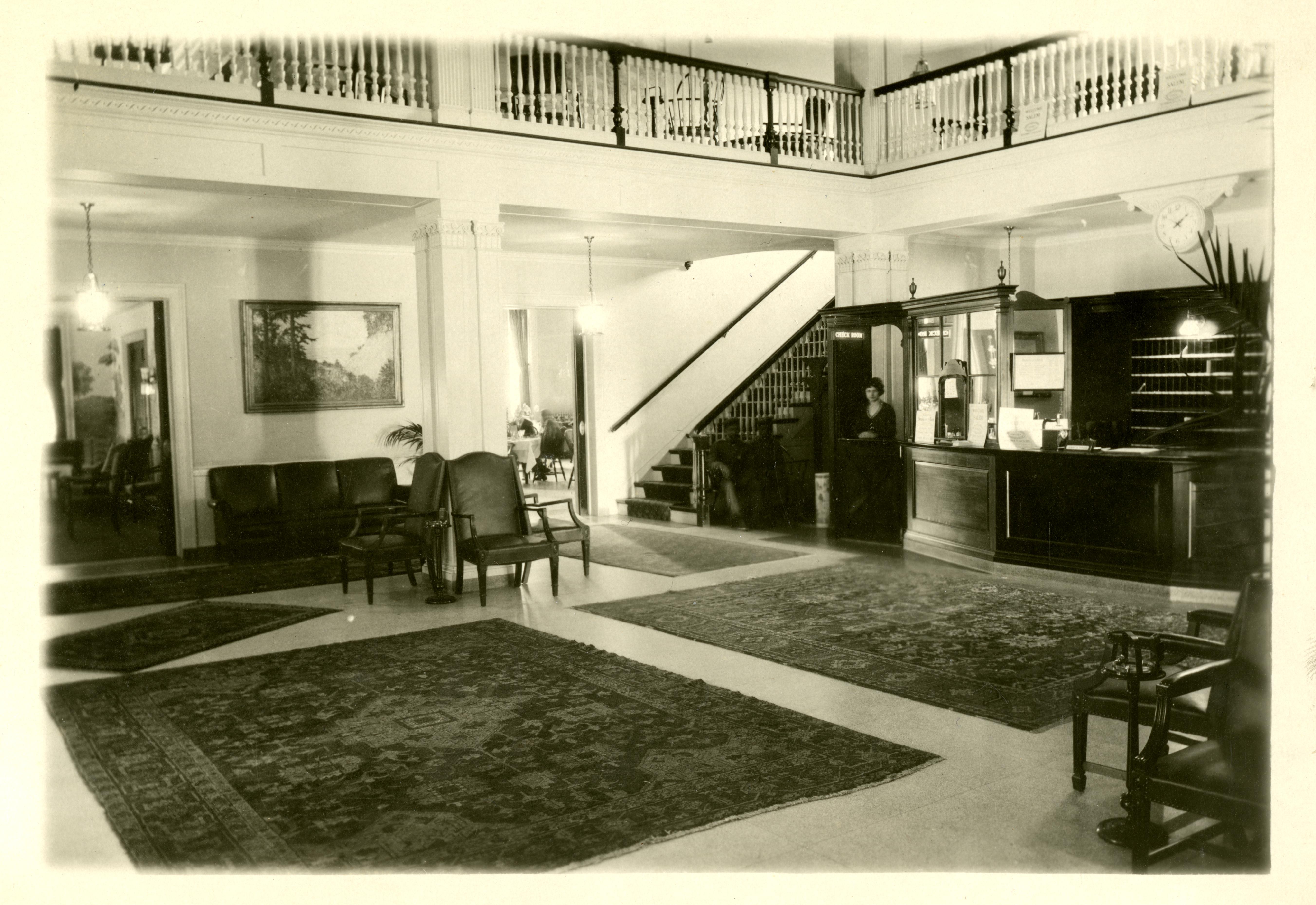 Historical Image of Hawthorne Hotel Lobby around its opening in 1925,a member of Historic Hotels of America since 1991, located in Salem, Massachusetts